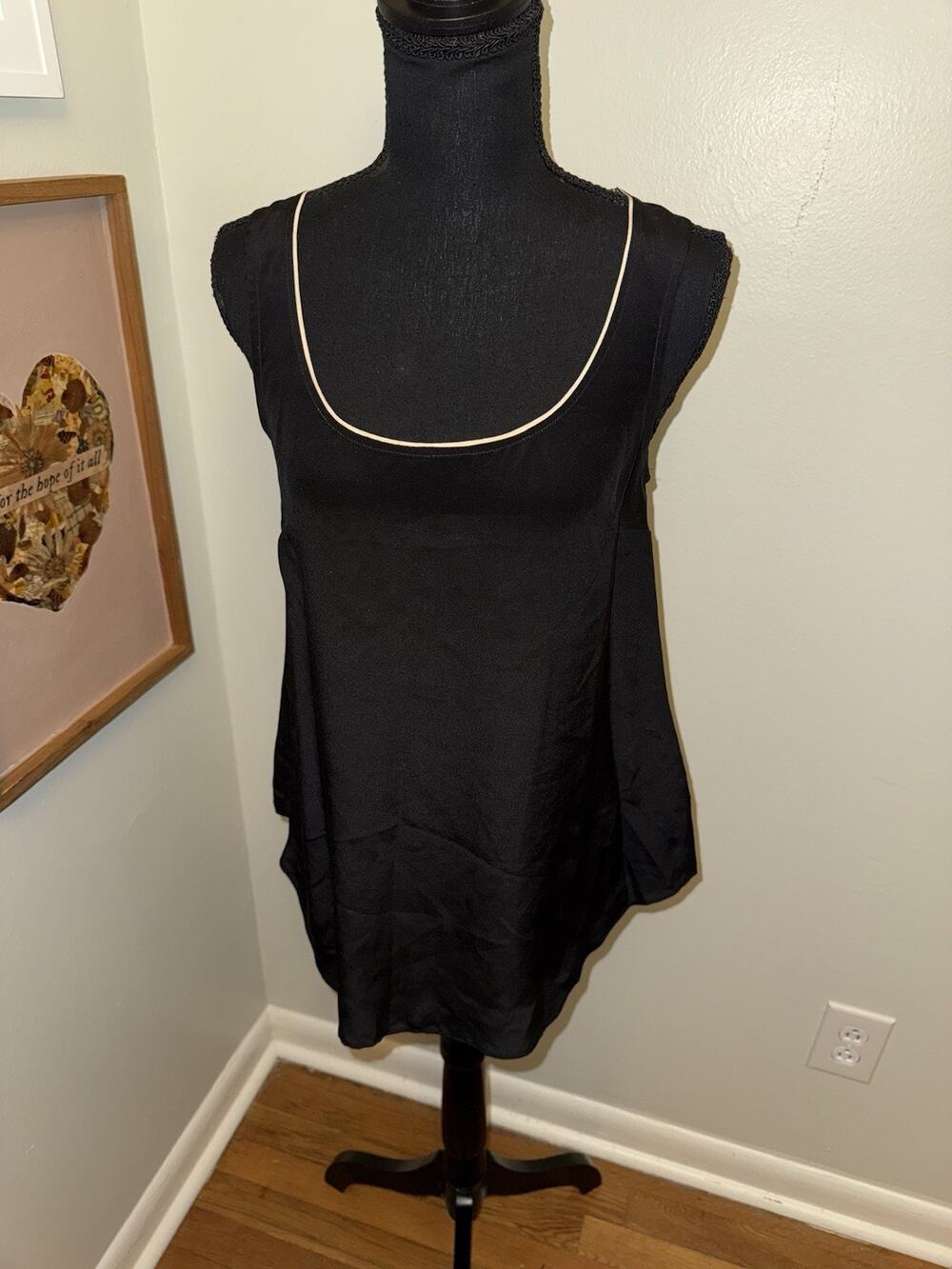 Maeve Anthropologie Black Cream Sleeveless Tank 100% Silk Oversized Size 2 Luxe